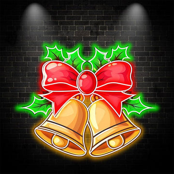 Christmas Bells LED neon signs Light Decoration - Red Bow Tie Decoration with Green Leaves Surround, Perfect Holiday Home Decoration