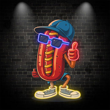 Cool hot dogs: wearing hats, sunglasses and shoes in all their point-and-shoot glory! neon light