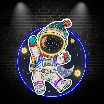 Colorful Christmas spacesuits: a holiday miracle for astronauts swimming in space neon signs