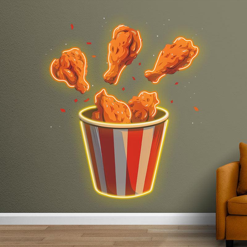 Creative LED Neon Lights - Delicious Fried Chicken Bucket Decoration, Fried Chicken Legs Popping Out, Perfect Restaurant or Party Ambience