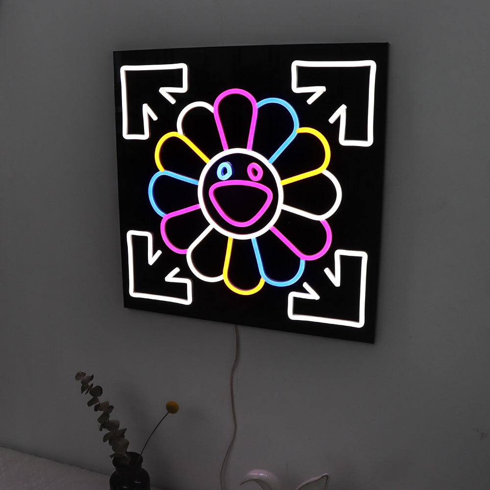 colorful sunflower neon sign, led neon flex sign with black backboard