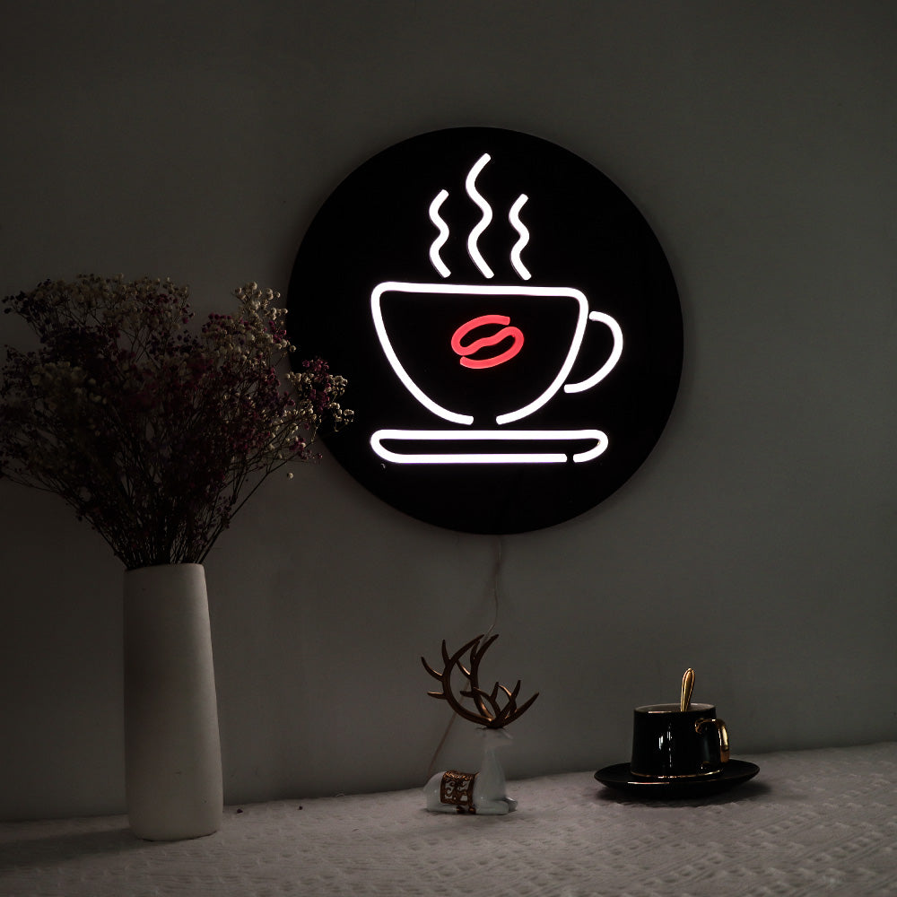 coffee cup neon sign, led neon flex sign with black backboard