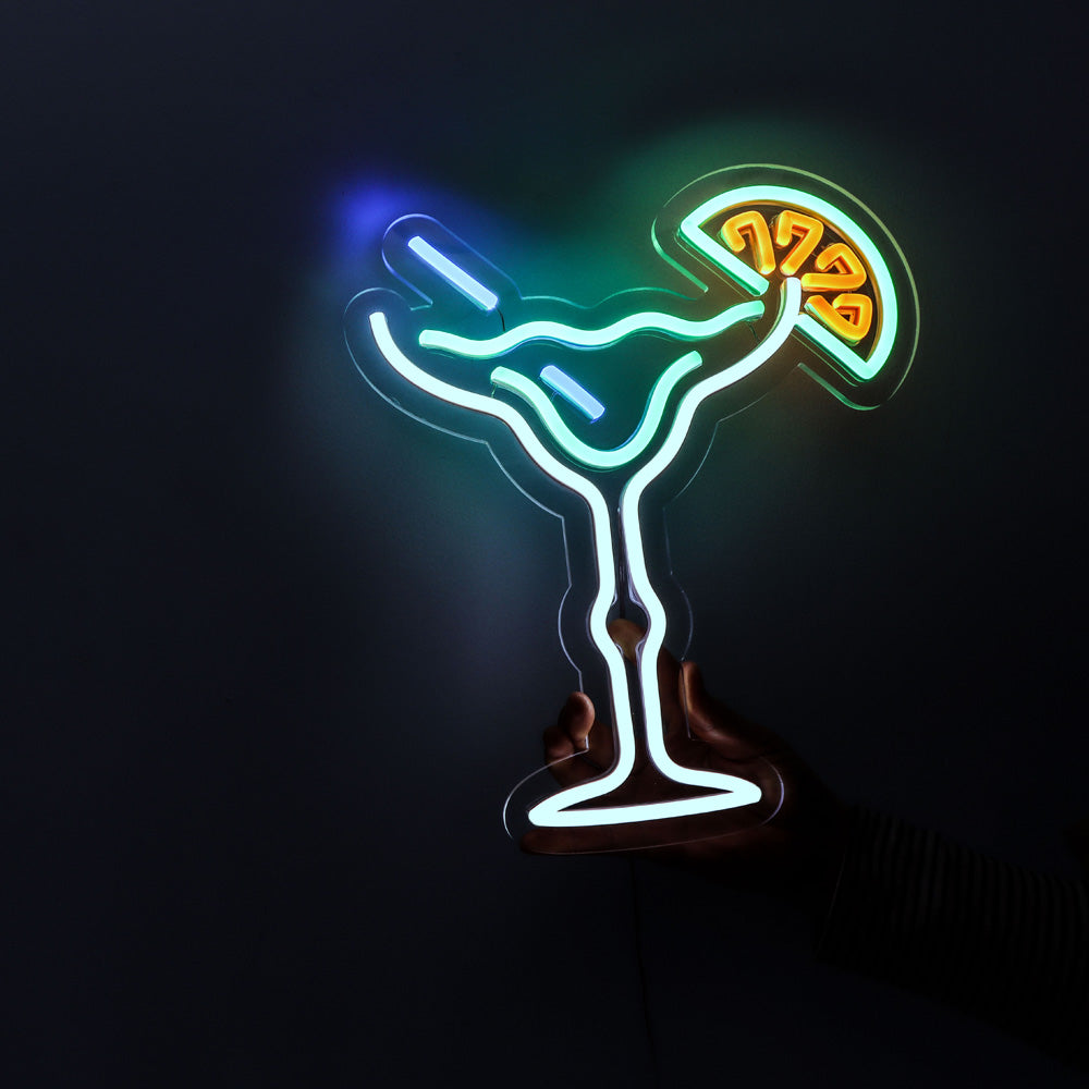Cocktail glass neon signage with, flexible led neon for bar