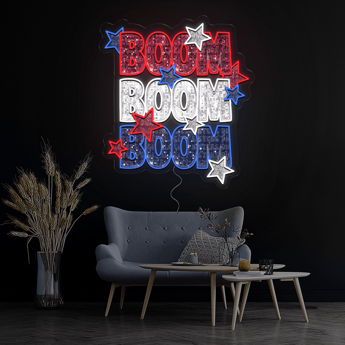 Boom Boom Boom 4th Of July Artwork Neon Sign