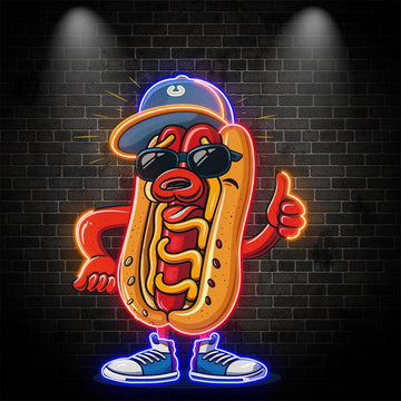 Stylish hot dogs:neon signs wear hats, shoes, and enjoy nodding to cute moments