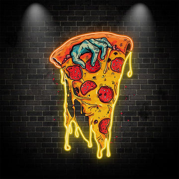 Fun Pizza Neon signs | Juicy Delicious Pizza with Quirky Hands | Unique Decorations for Restaurants, Kitchens