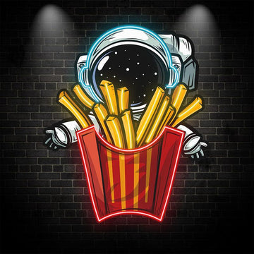 Astronauts Hugging French Fries in Space LED Neon signs| Creative Fun Decorative Lights | Home & Store Lighting