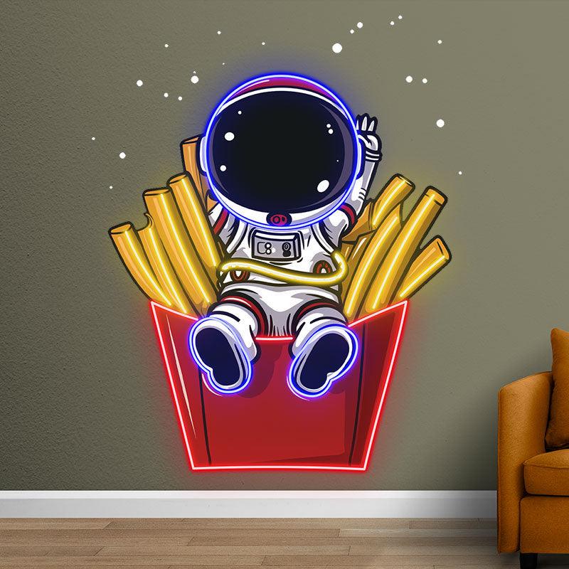 Astronaut Sitting in French Fries LED Neon signs | Fun Creative Decorative Lights | Ideal for Home & Shop Lighting