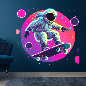 Spaceman Skateboard Jumping LED Neon signs Light - Round Space Background Decoration Light | Creative Home, Party, Gifts