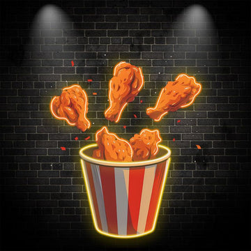 Creative LED Neon Lights - Delicious Fried Chicken Bucket Decoration, Fried Chicken Legs Popping Out, Perfect Restaurant or Party Ambience