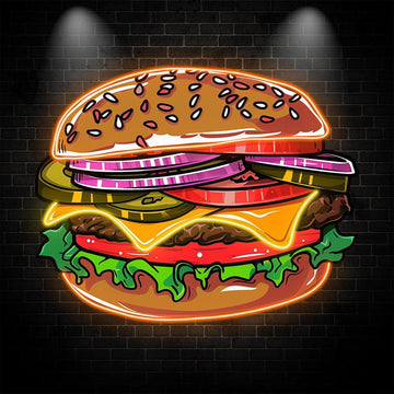 Tasty Burger Neon signs Lights - LED lights filled with fresh veggies and meat, sprinkled sesame seeds design, creative home decor, perfect party ambiance!