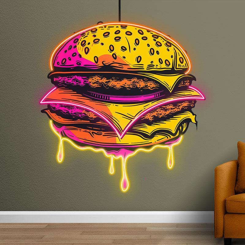 Golden Burger Neon signs Lights - LED light fixtures, sandwich steak and tenderloin, dripping with flavorful juices, creative home decor, perfect party atmosphere