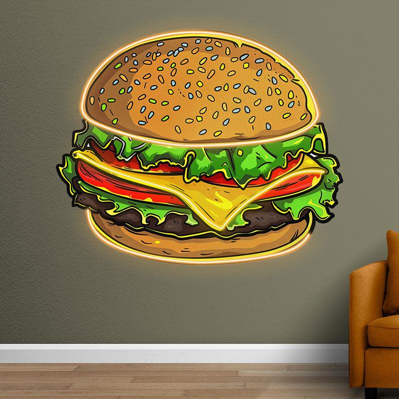 Golden Burger LED Neon signs Lights - Vegetable & Meat Sandwich Creative Decoration Lights | Home, Restaurant, Party Favors