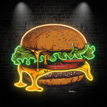 Golden Burger LED Neon signs Lights - Juicy Vegetable & Meat Sandwich Creative Decoration Lights | Home, Restaurant, Party Favors