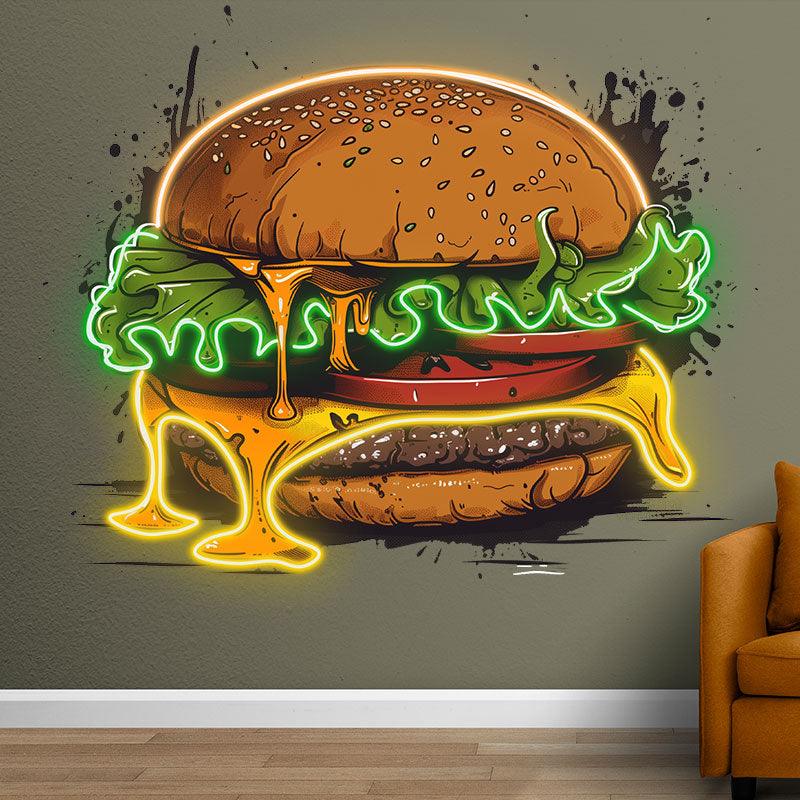Golden Burger LED Neon signs Lights - Juicy Vegetable & Meat Sandwich Creative Decoration Lights | Home, Restaurant, Party Favors