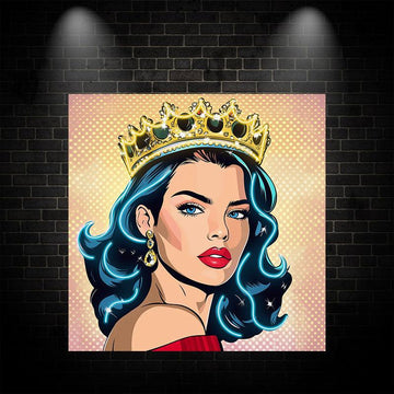 European and American Beauty Blue Hair Golden Hair Crown Neon signs - Square Photo Frame LED Decorative Light, Fashion Home and Creative Space Lighting