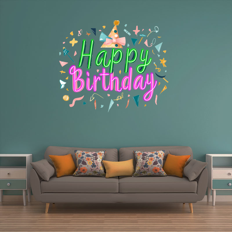 Custom neon sign,Colorful and Festive "Happy Birthday" Neon Light,Party Elements LED Lamps, Perfect for Adding a Joyful Atmosphere to Birthday Parties, Kids' Bedrooms, and Home Celebration Spaces.
