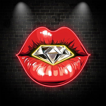 Glamorous Red Lips LED Neon Sign - Stunning Lip Close-Up with Sparkling Diamond - Perfect for Beauty Salons & Chic Decor
