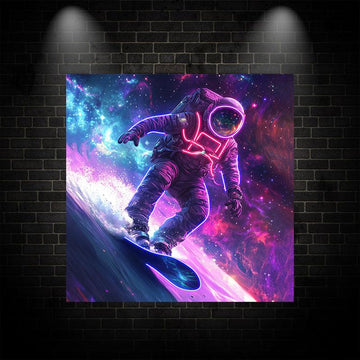 Astronaut Skateboard Surfing Neon | Interstellar Universe Starry Sky LED Decorative Light | Creative Home Lighting | Suitable for Bedroom, Game Room and Office