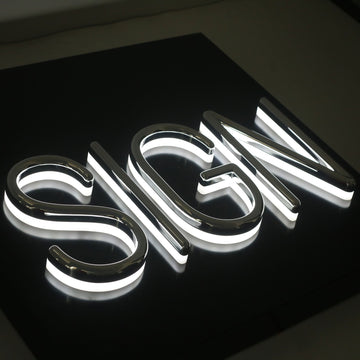 Business sign board logo office indoor outdoor backlit illuminated company wall signage silver coating led 3d letter sign
