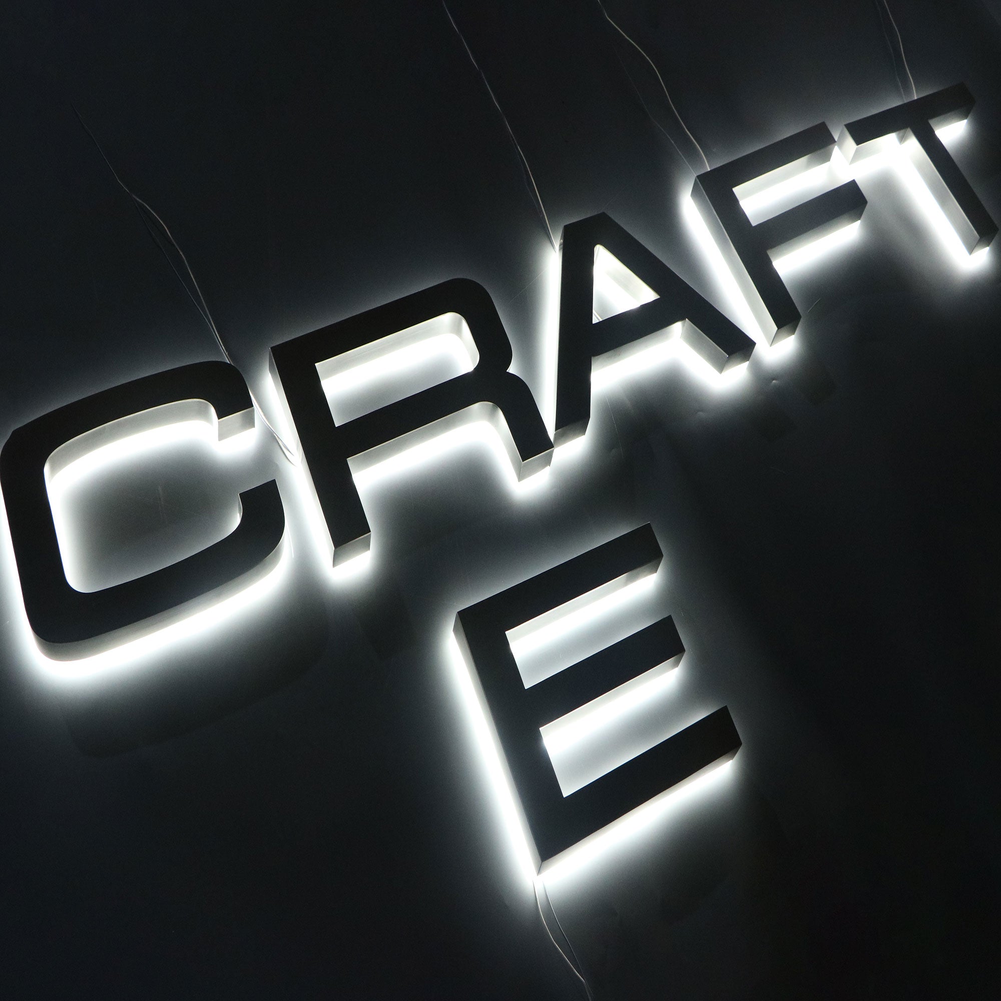 Custom led sign acrylic brushed silver channel letter 3d backlit signage logo reverse lit shopfront sign