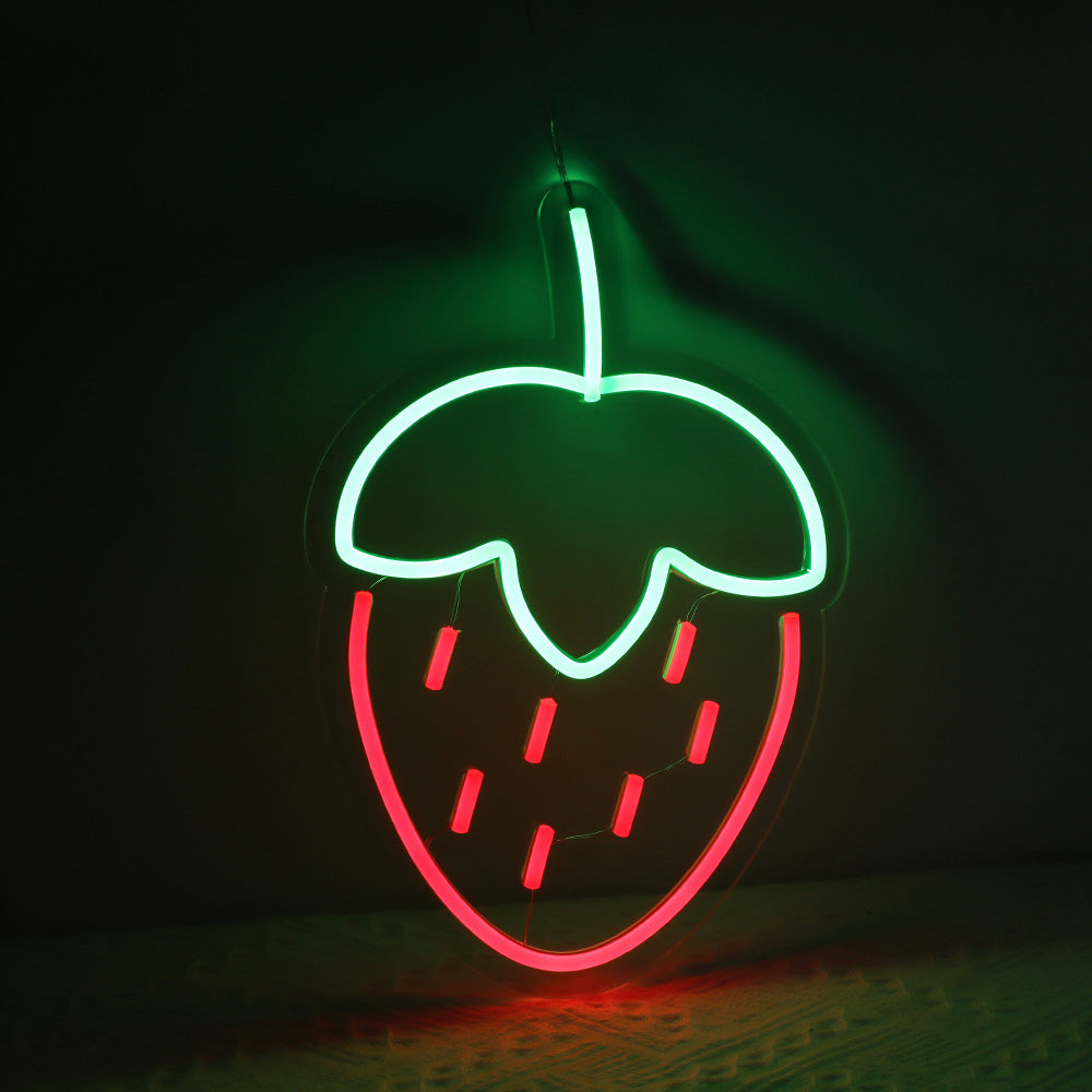 Red strawberry neon lights, wall mounted led neon sign for kids room