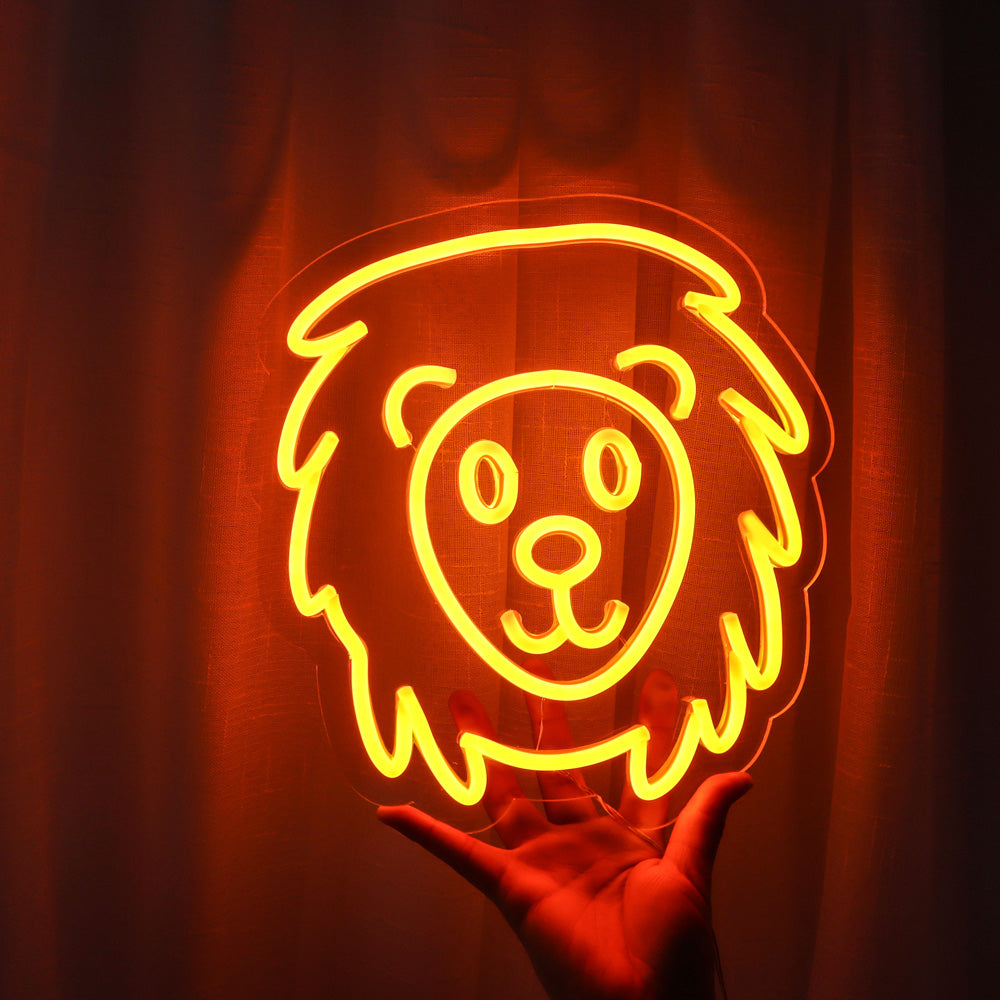 Cute lion neon lights with orange lighting, wall mounted led neon sign for kids room