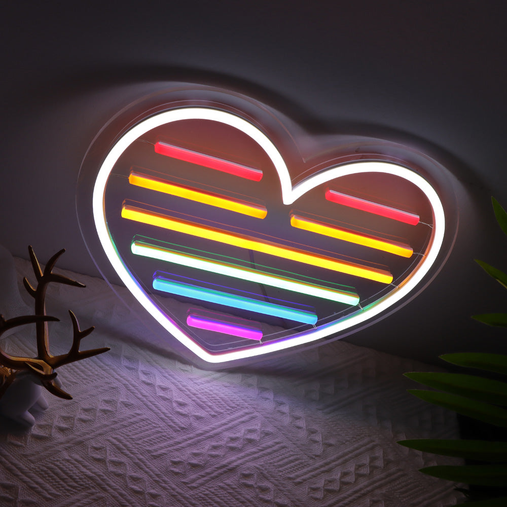 Rainbow heart neon sign, led neon flex sign,neon signs for sale