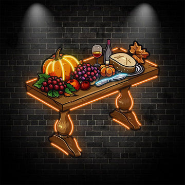 Thanksgiving Potluck Neon signs | Pumpkin, Grape, Bread & Wine Decoration | Blessings for the Coming Year LED Lighting