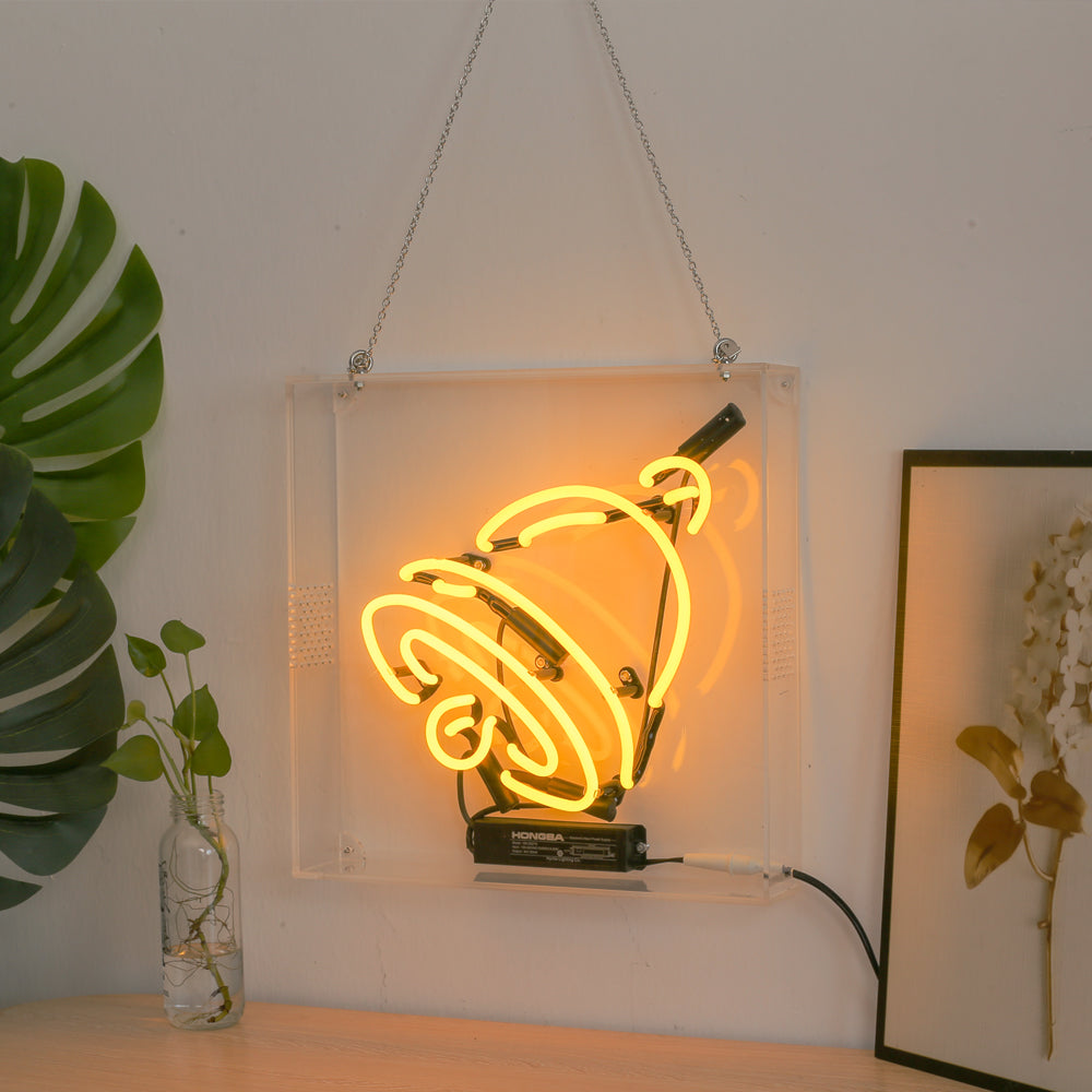 Yellow ring neon sign for decoration,wall hanging glass neon tube sign in box