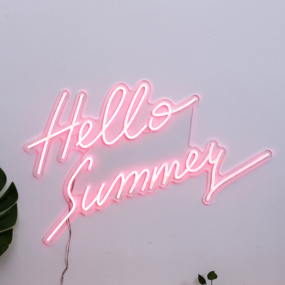 pink "Hello summey" neon sign, led flexible neon sign, wall mounted neon sign