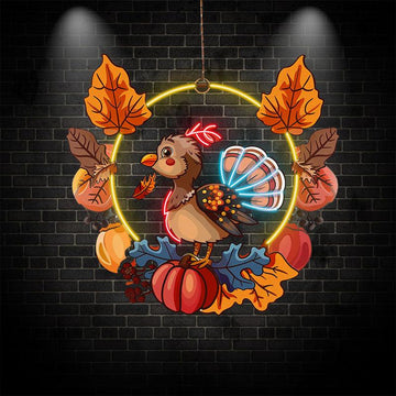 Thanksgiving  neon signs Turkey with Fruit Basket Decoration - The Perfect Combination for Holiday Cheer