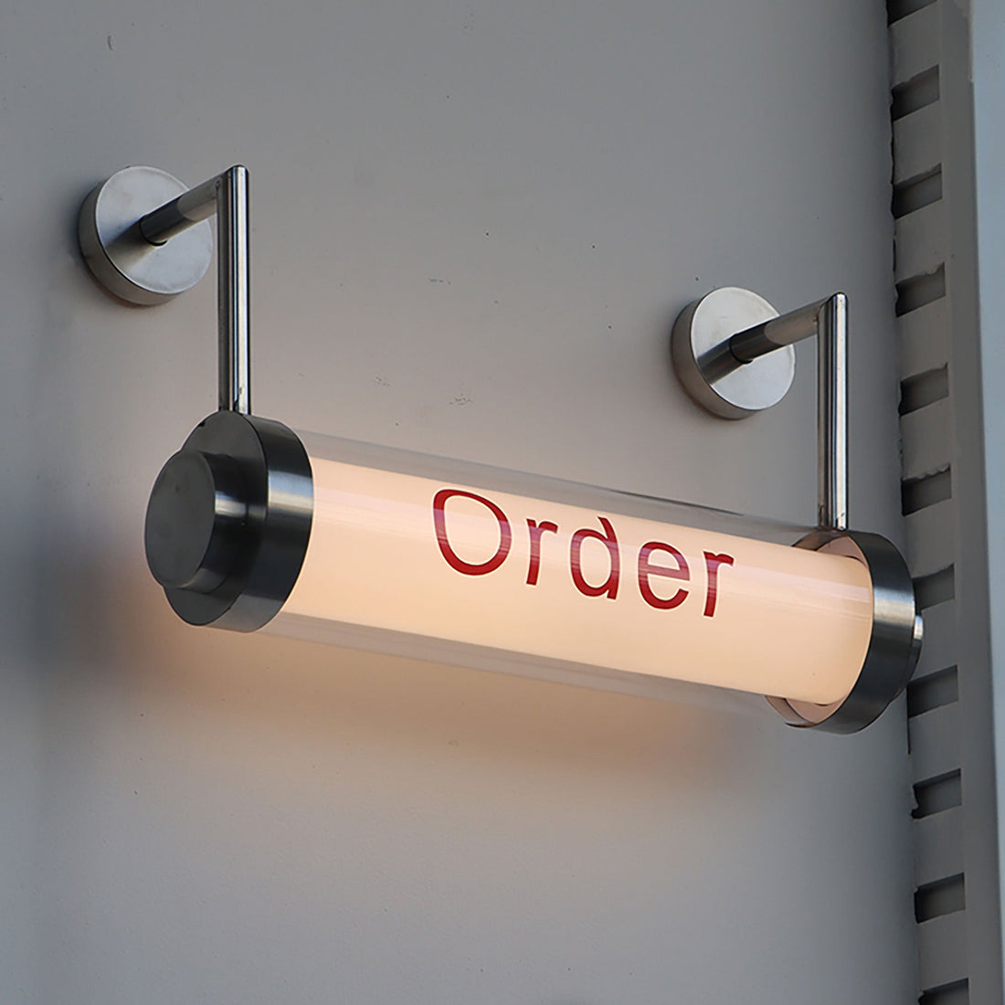 Acrylic cylindrical luminous light box stainless steel doorstep round tube hanging lightbox sign