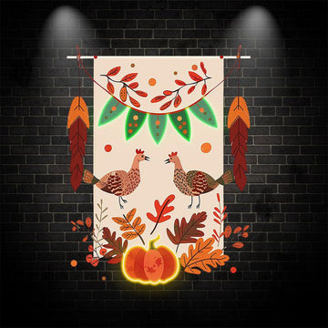 Thanksgiving Tinsel neon signs- Two Turkeys in Love, Surrounded by the Cozy Vibe of Pumpkins and Maple Leaves
