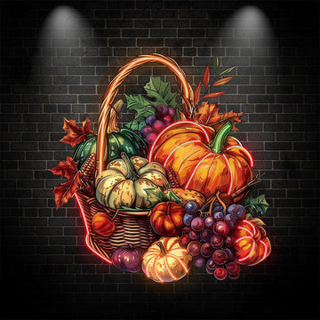 Thanksgiving Harvest Basket:neon signs a cozy combination of pumpkins, grapes and maple leaves