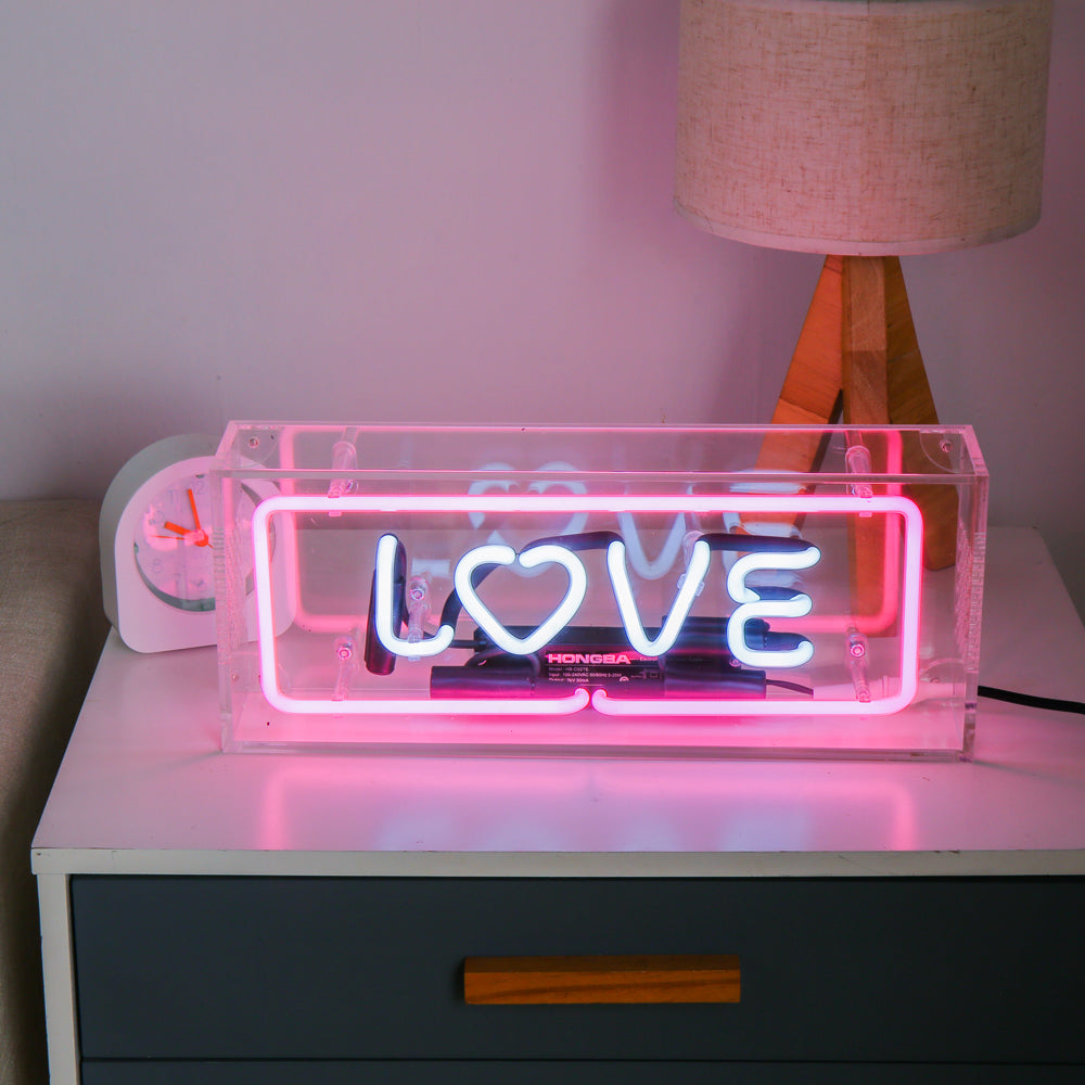 pink lighting"LOVE" neon sign,table box led neon flex sign,glass neon tube sign