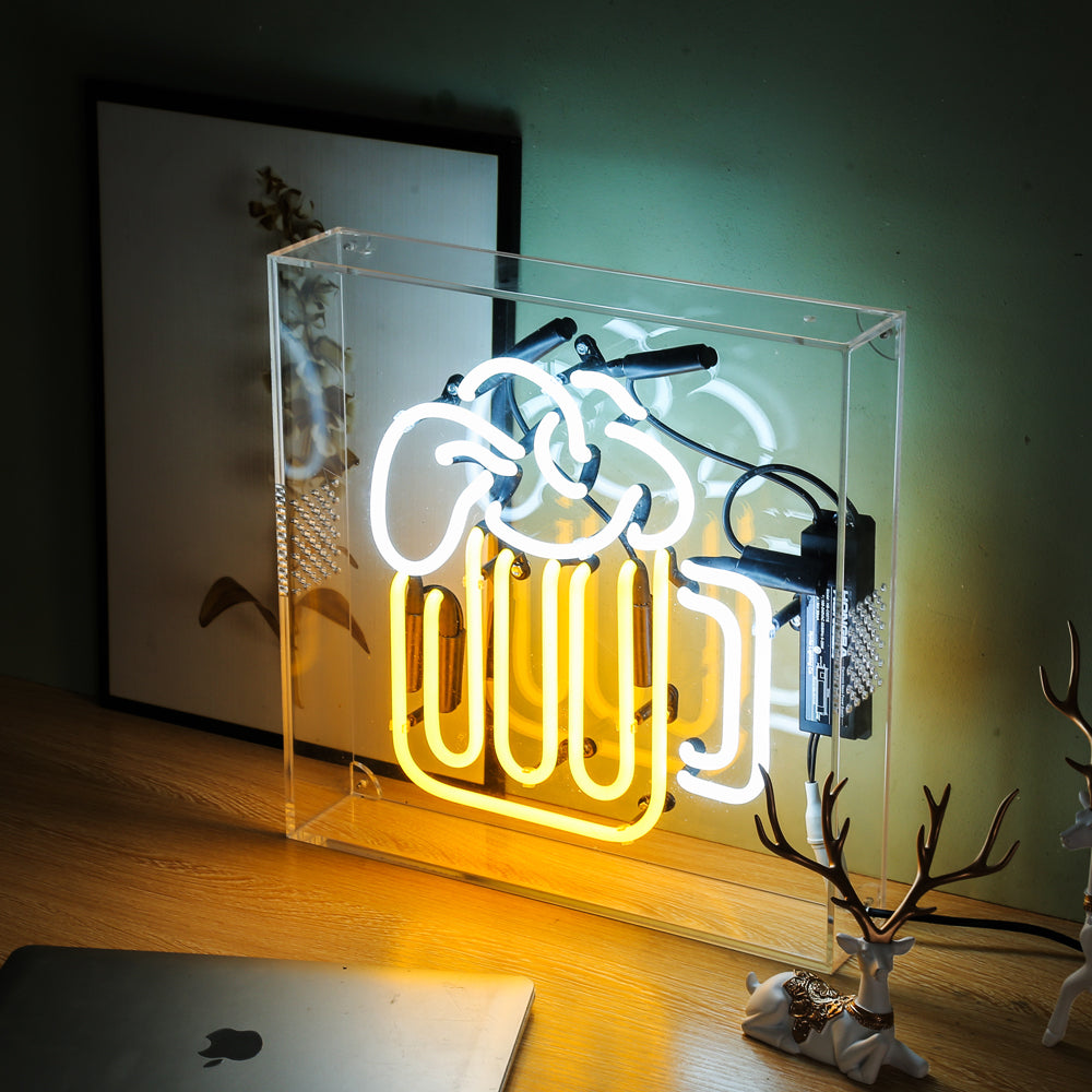 Beer cup neon sign for bar,table standing glass neon tube sign box