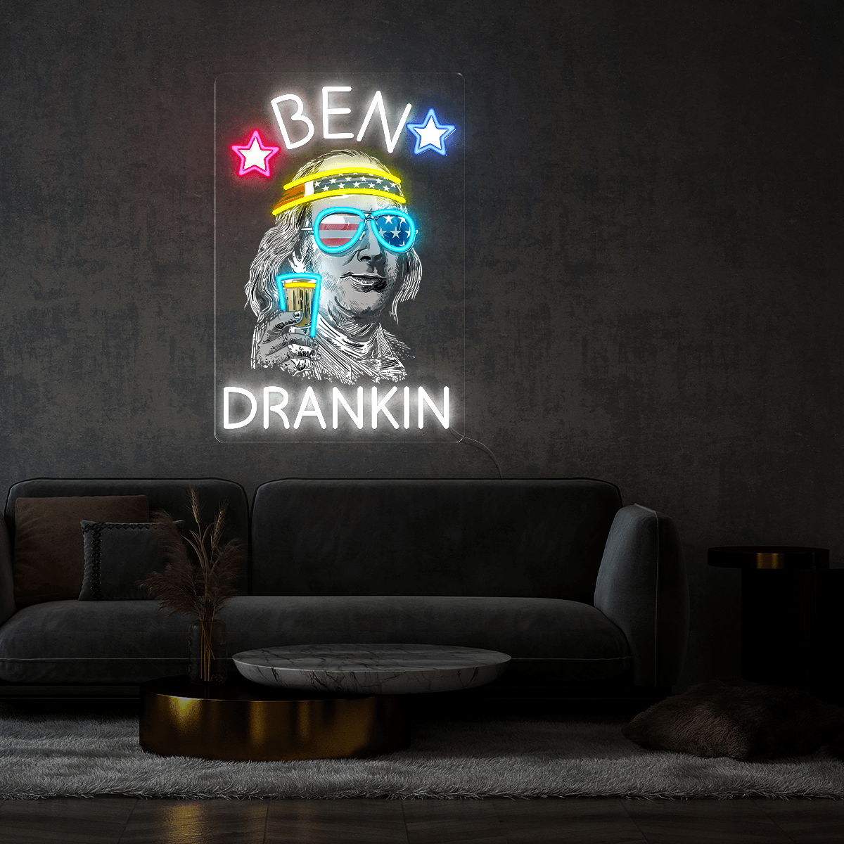 Funny 4th Of July Ben Dranklin Artwork Led Neon Sign