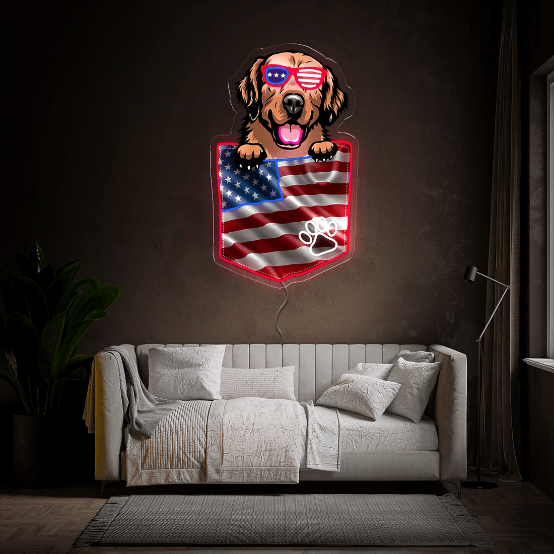 Dog America 4th Of July Artwork Neon Sign
