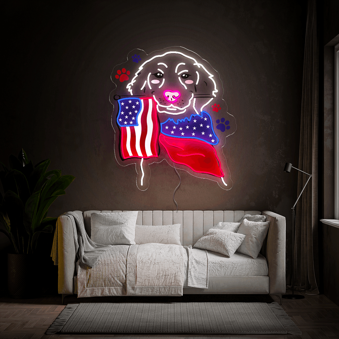 Dog Love American Flag 4th Of July Artwork Neon Sign