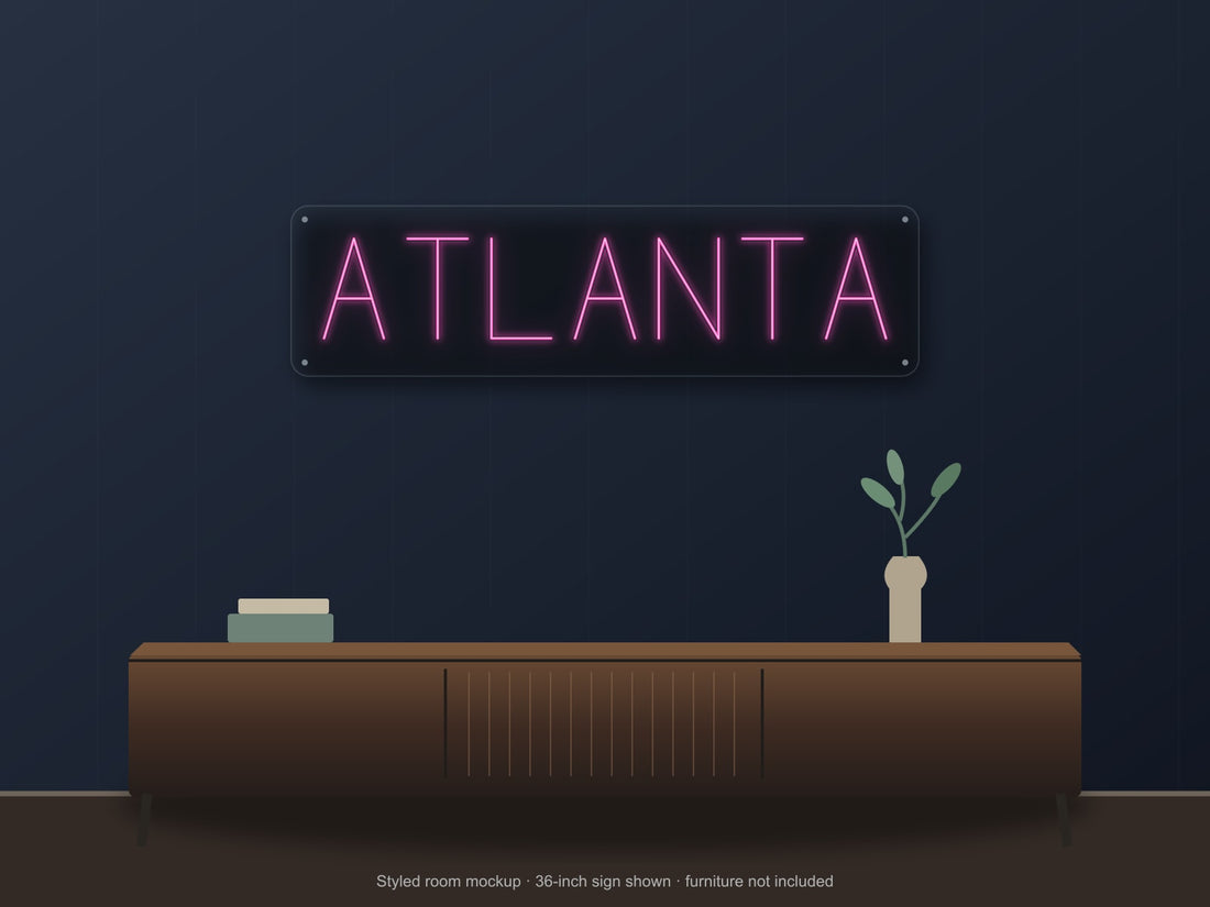 Atlanta City Name Neon Sign in hot pink - original premade design