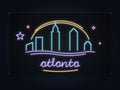 Atlanta Skyline Neon Sign with colorful landmark artwork and flowing city lettering - front digital render