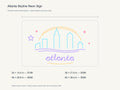 Atlanta Skyline Neon Sign size guide with overall dimensions for all four widths