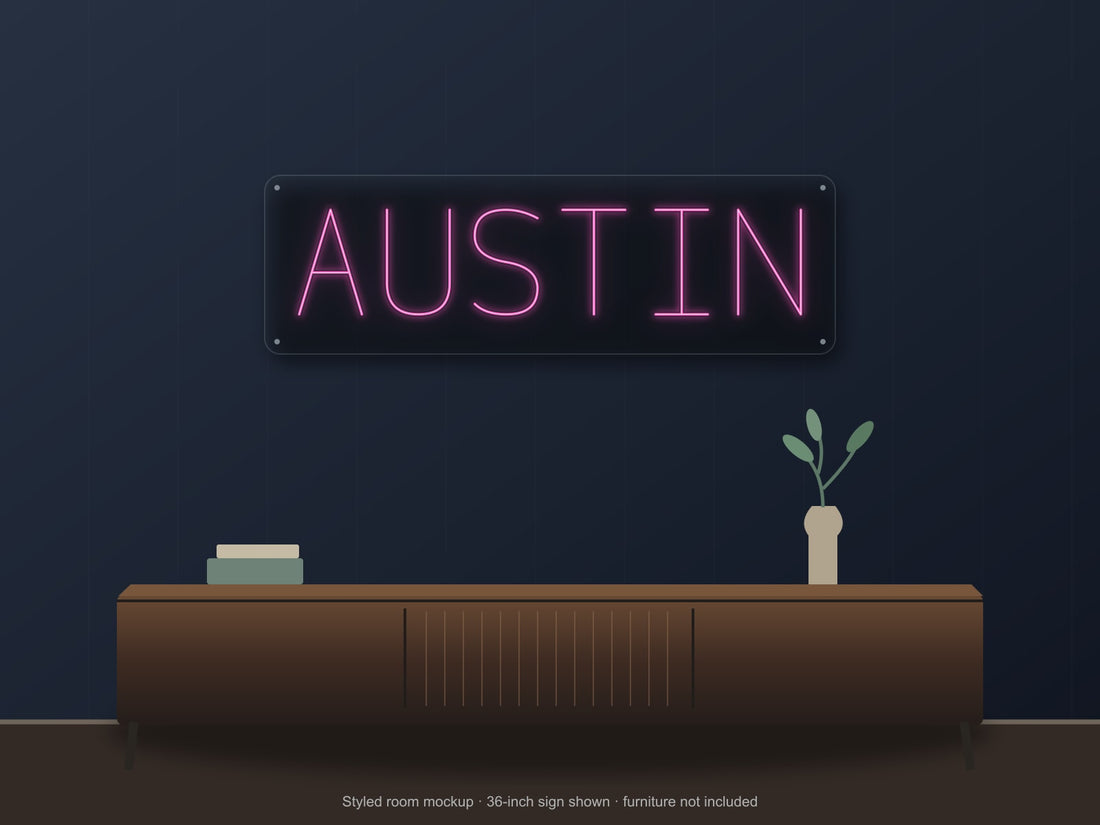 Austin City Name Neon Sign in hot pink - original premade design