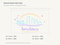 Brisbane Skyline Neon Sign size guide with overall dimensions for all four widths