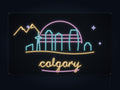 Calgary Skyline Neon Sign with colorful landmark artwork and flowing city lettering - front digital render