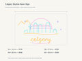 Calgary Skyline Neon Sign size guide with overall dimensions for all four widths