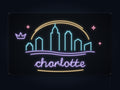 Charlotte Skyline Neon Sign with colorful landmark artwork and flowing city lettering - front digital render