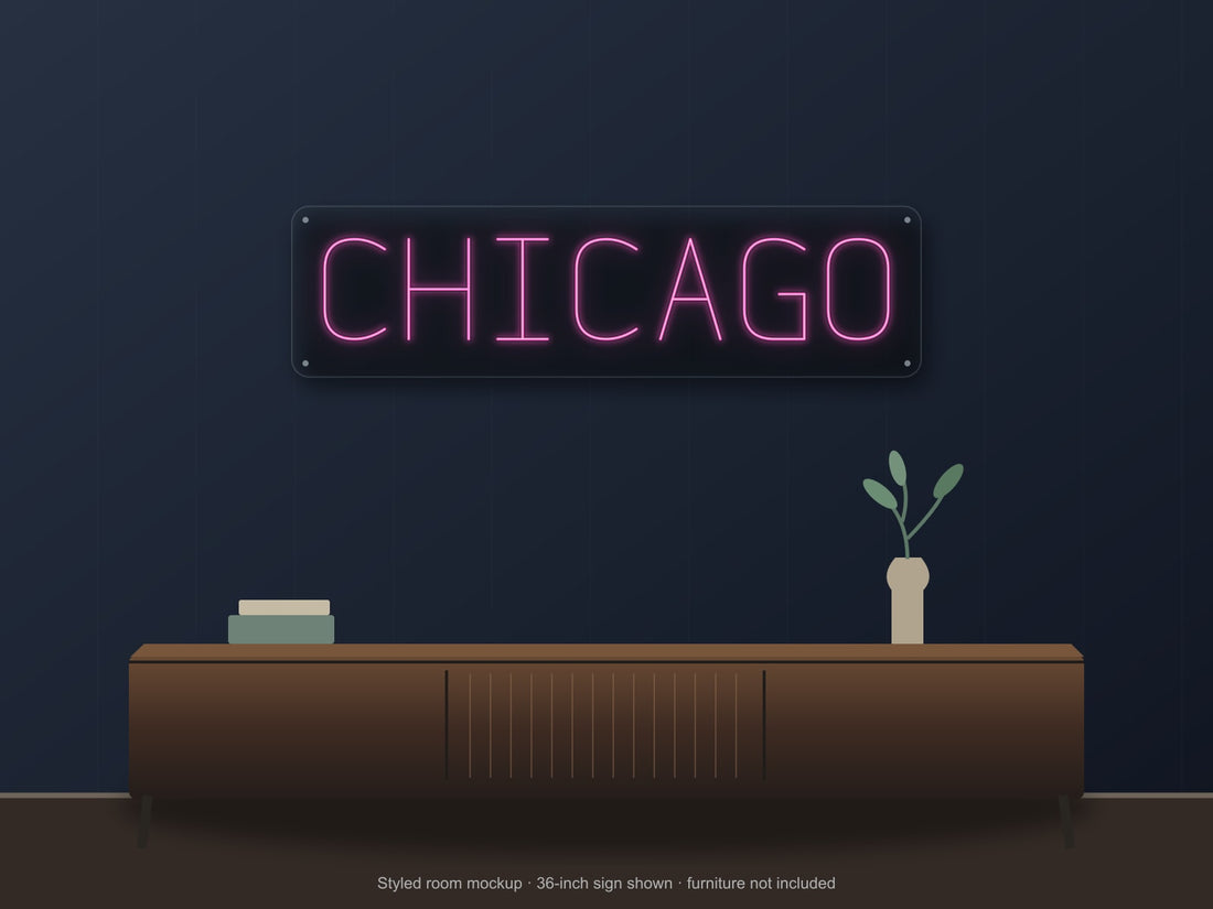 Chicago City Name Neon Sign in hot pink - original premade design
