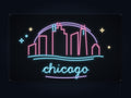 Chicago Skyline Neon Sign with colorful landmark artwork and flowing city lettering - front digital render